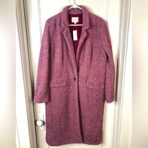 NWT Loft Cozy Herringbone Midi Winter Coat one button red wine rose Size Large